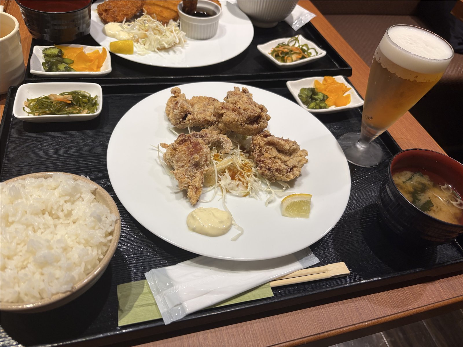 筑紫野 天拝の郷で食べた唐揚げ定食と生ビール